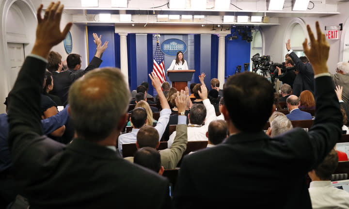 Sarah Huckabee Sanders taking questions from journalists, July 12, 2017. (Photo: Alex Brandon/AP)