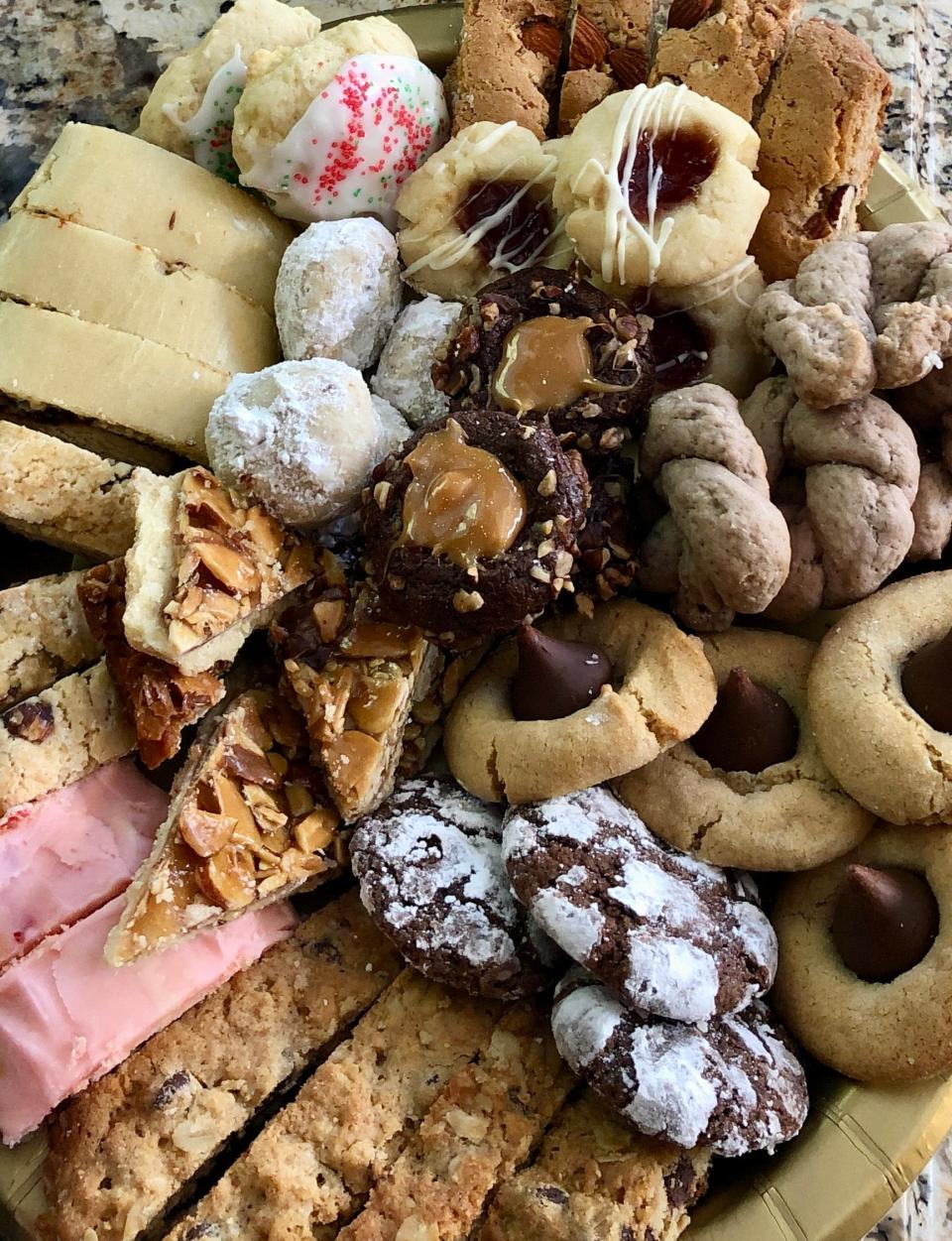 The Biscotti Bar is Gianna Grande's cookie business. She bakes from her family recipes. Her cookie tray includes almond cookies, oatmeal chocolate chip, pistachio biscotti, almond macarons, prune slices, ricotta biscuits and peanut butter blossoms.