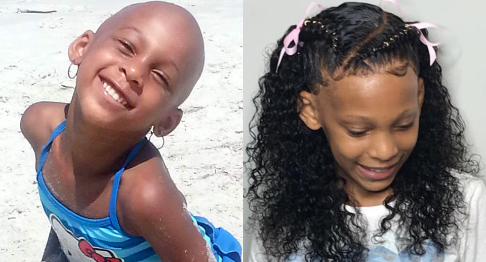 A wig specialist and hairstylist gave Talyah Moe, a young girl with alopecia areata, a tear-jerking hair transformation. (Photos: Courtesy of Shondelle Moe)