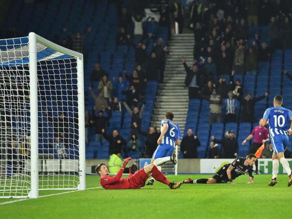 Dale Stephens wheels away in celebration after opening the scoring (Getty)