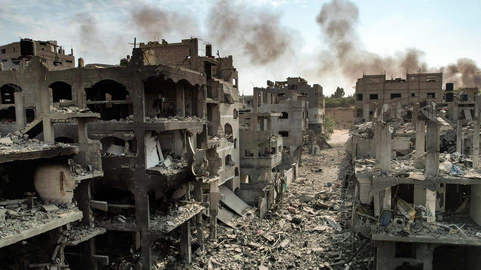 Israeli air strikes on Gaza have decimated swathes of Palestinian territory, including the Jabalia refugee camp in Gaza City, pictured on October 11. A displaced health worker told CNN his colleague was killed by Israeli bombardment in the region, while trying to get water for his family. - Yahya Hassouna/AFP/Getty Images