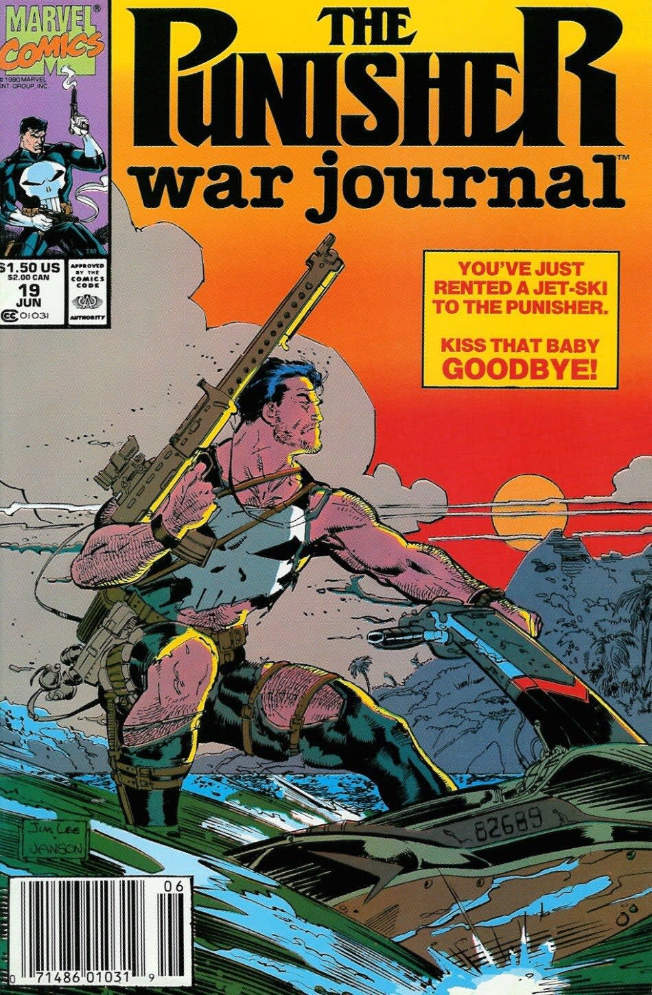 Punisher War Journal Cover shows Punisher on a Jet Ski