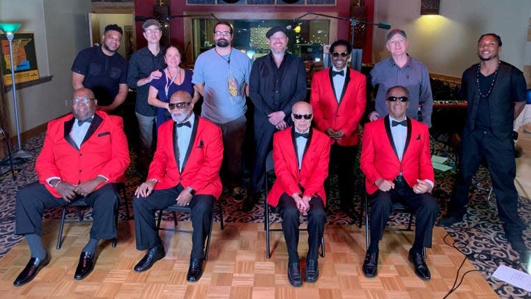 The Rev. Julius Love of Gadsden, far right on the front row, and the Blind Boys of Alabama recently were nominated for a Grammy Award.