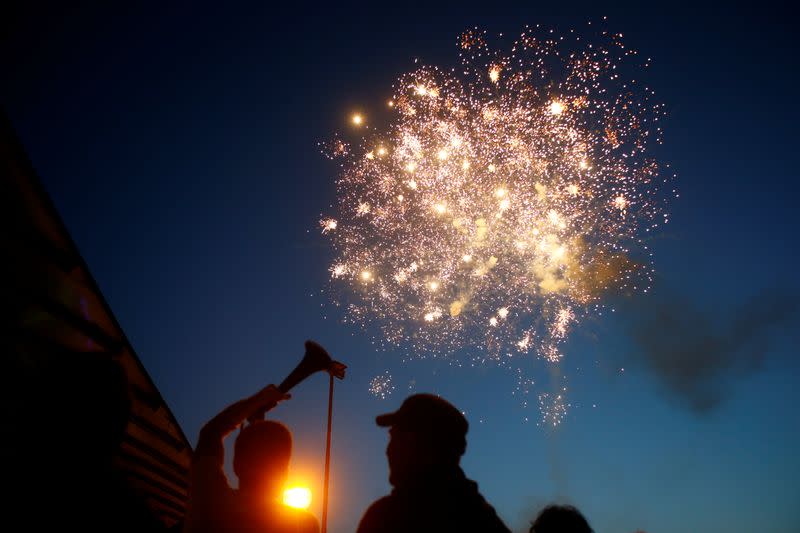 People celebrate the victory in Tour de France of Tadej Pogacar in his hometown