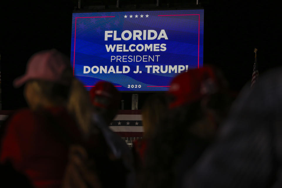 FLORIDA, USA - NOVEMBER 2:  A billboard is seen during a US President Donald Trump campaing rally at Miami-Opa Locka Executive Airport in Miami, Florida, United States on November 2, 2020. (Photo by Eva Marie Uzcategui Trinkl/Anadolu Agency via Getty Images)