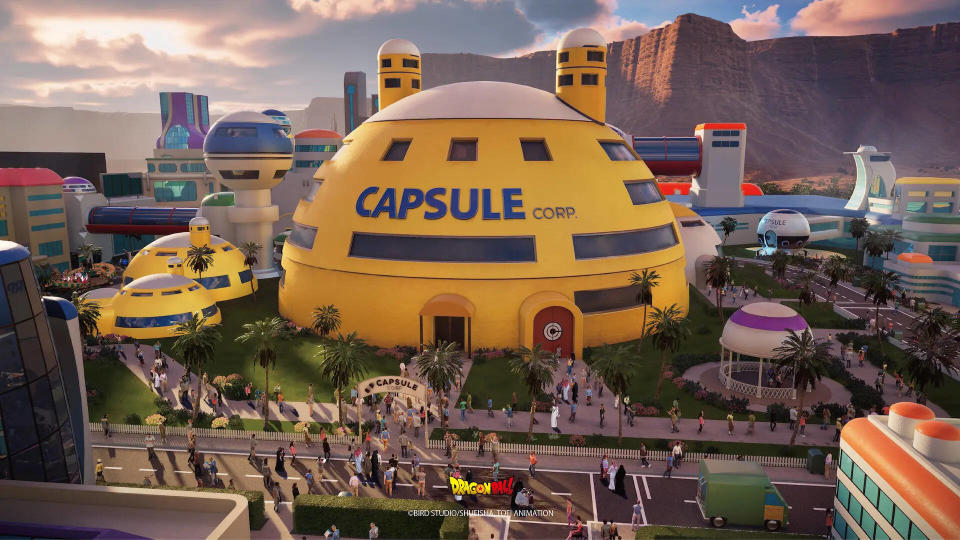 Le célèbre bâtiment de la Capsule Corp dans « Dragon Ball » reproduit dans le parc.