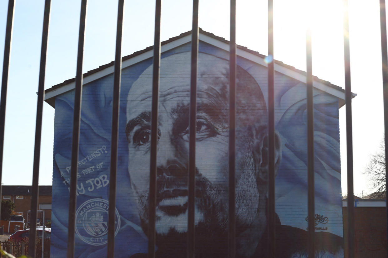 A mural of Manchester City manager Pep Guardiola.