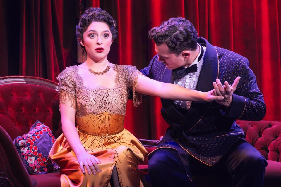 A wide-eyed Katerina McCrimmo, left, with Stephen Mark Lukas in the national tour of “Funny Girl.”