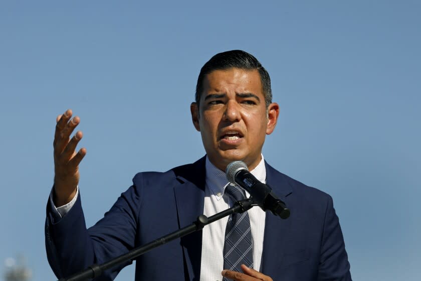 Long Beach, CA, JANUARY 11, 2022 --Long Beach Mayor Robert Garcia speaks during a press conference held at the Port of Long Beach on Jan. 11, 2022. (Carolyn Cole / Los Angeles Times)
