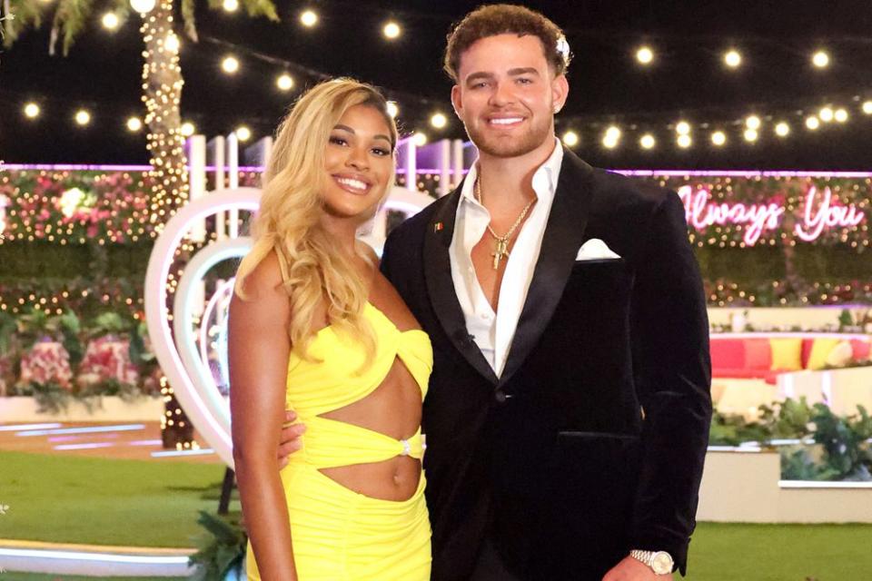 <p>Sara Mally/PEACOCK</p> Hannah Wright and Marco Donatelli, winners of season 5 of Love Island USA