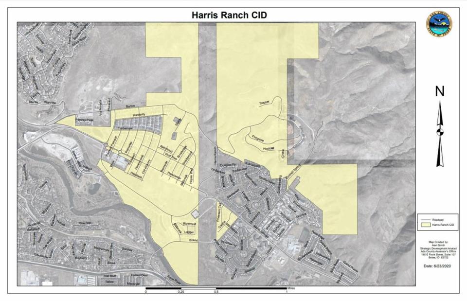 A map shows the Harris Ranch Community Infrastructure District highlighted in yellow.