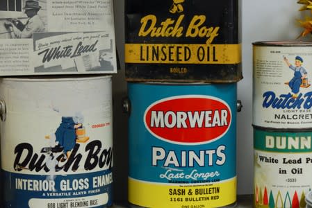 Common sources of lead found in homes, including lead-based paint, are seen displayed at the Alameda County Healthy Homes Department in Oakland