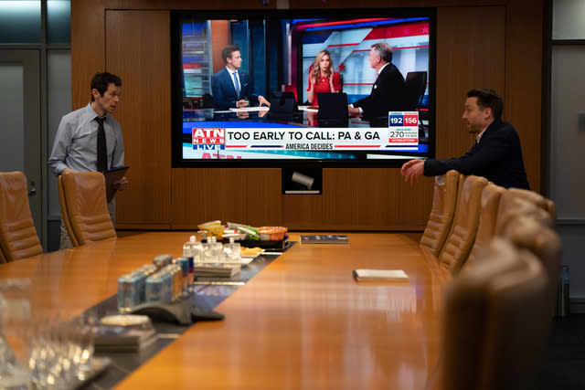 Adam Godley, left, and Kieran Culkin in <i>Succession</i> season 4, episode 8 "America Decides"<span class="copyright">Macall Polay—HBO</span>