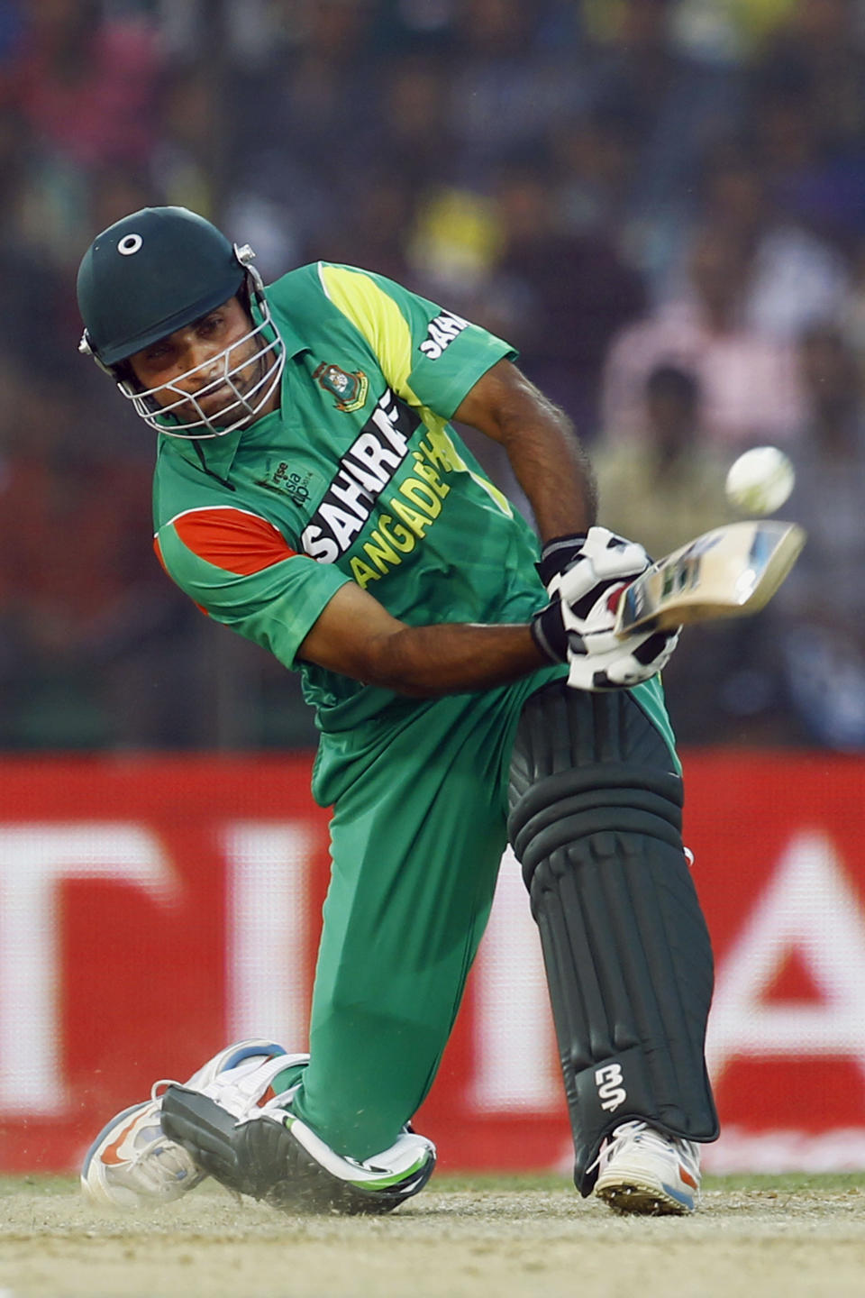 Bangladeshi Ziaur Rahman plays a shot during the Asia Cup one-day international cricket tournament against India in Fatullah, near Dhaka, Bangladesh, Wednesday, Feb. 26, 2014. (AP Photo/A.M. Ahad)