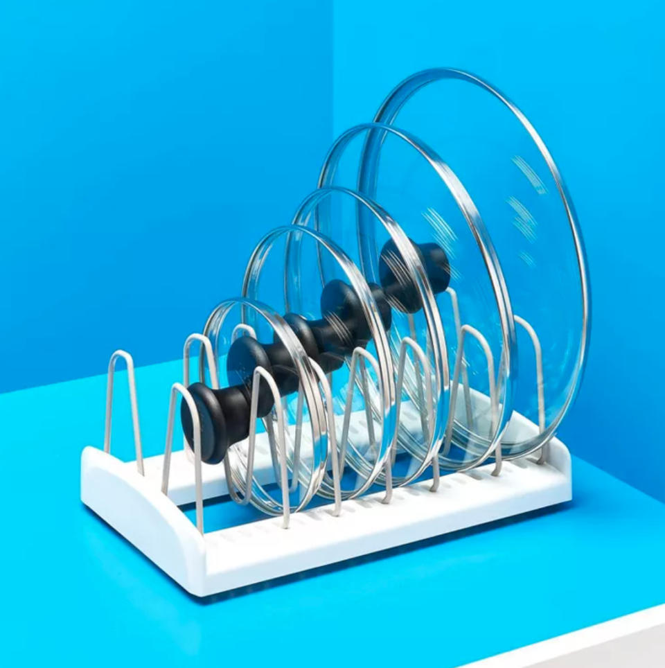 a lid organizer on a blue background