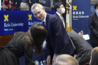 NATO Secretary-General Jens Stoltenberg arrives at the venue to meet students at Keio University in Tokyo, Wednesday, Feb. 1, 2023. (AP Photo/Eugene Hoshiko)