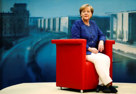 German Chancellor Angela Merkel arrives for a TV interview by ARD public broadcaster in Berlin, Germany July 16, 2017. REUTERS/Hannibal Hanschke