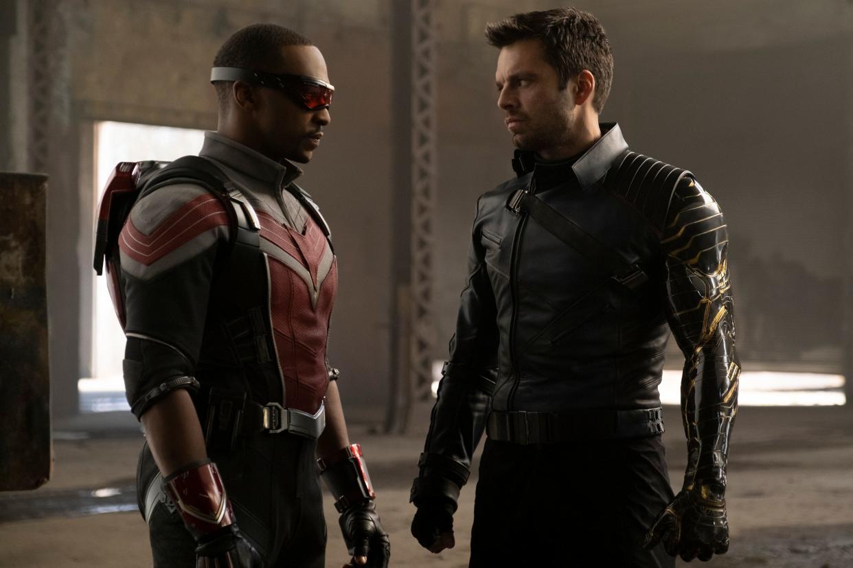 Anthony Mackie (left) as Falcon and Sebastian Stan as Bucky Barnes the Winter Soldier in a scene from "The Falcon and the Winter Soldier." (Photo: Chuck Zlotnick/Marvel Studios via AP)