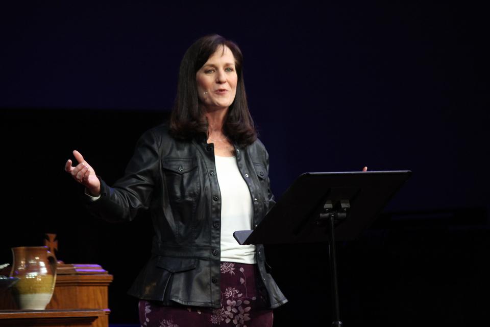 Rev. Dr. Jessica LeGrone, dean of chapel at Asbury Theological Seminary, speaks at the first-ever West Plains Provisional Annual Conference meeting Friday at LakeRidge Methodist Church in Lubbock.