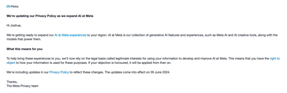 Facebook notified users that their data might be being used (Meta) 