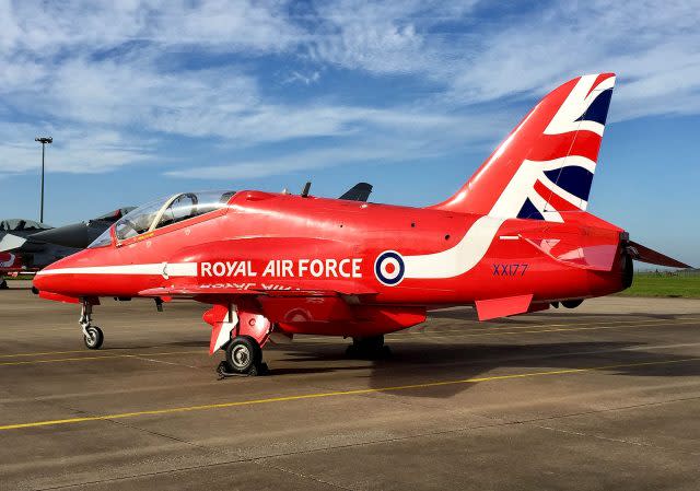 A Red Arrows Hawk TMk1 XX177. ( Alex Britton/PA)