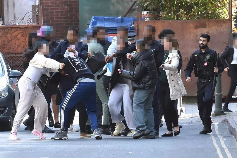The brawl which erupted outside Manchester Crown Court