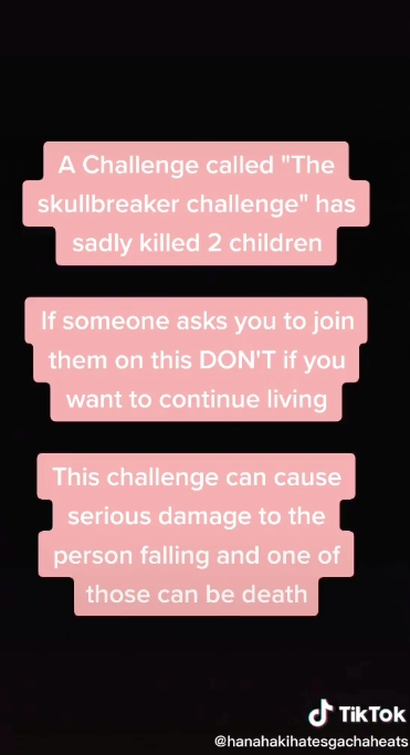 A warning being shared by TikTok users about the Skullbreaker challenge. Source: TikTok