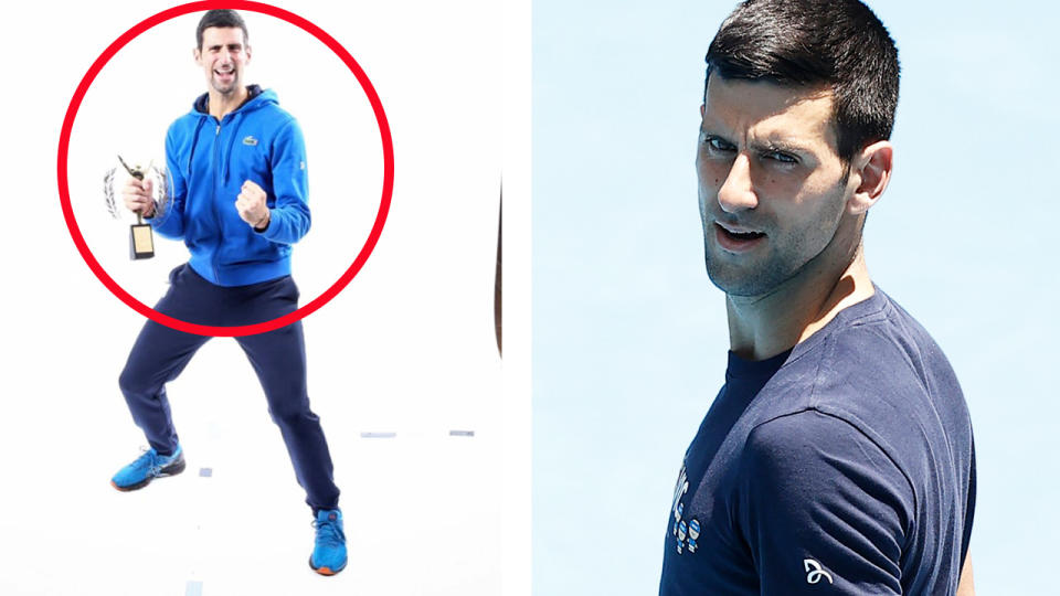 Novak Djokovic, pictured here conducting an interview and photoshoot with L'Equipe while Covid positive. 