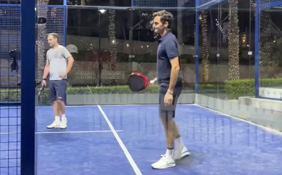 Retired tennis great Roger Federer playing padel in Dubai in 2023. (PHOTO: Screenshot/YouTube/Padel Magazine)