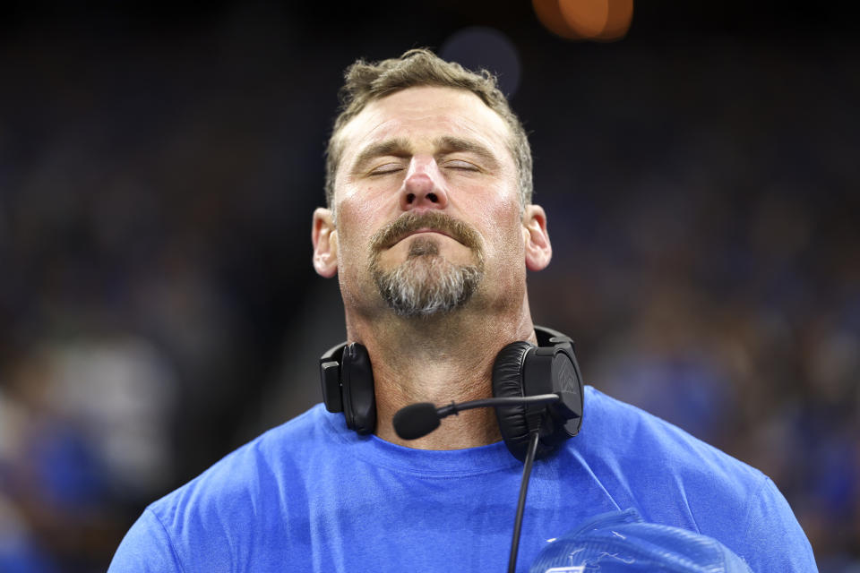 Lions coach Dan Campbell will need his team to be focused during a Week 4 tilt against the Packers. (Photo by Kevin Sabitus/Getty Images)