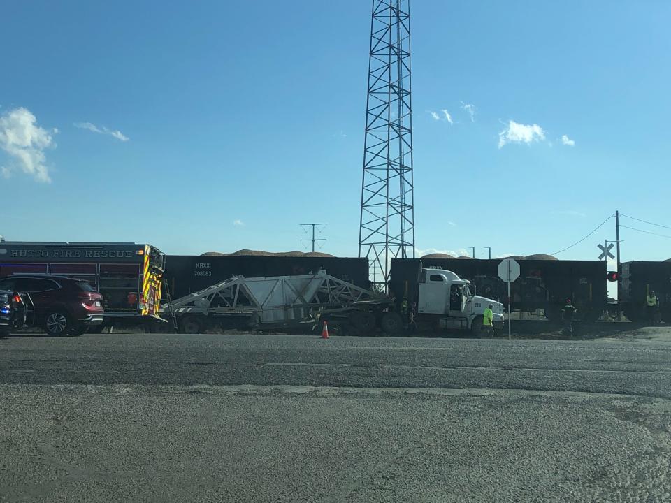 Crews responded to a crash involved a semi tractor-trailer and a train in Hutto on Monday | Courtesy Hutto Police Department