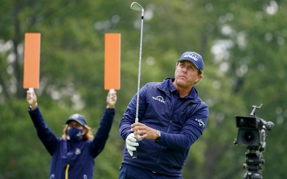 Phil Mickelson, of the United States, plays his shot from the third tee during the second round of the US Open Golf Championship, Friday, Sept. 18, 2020, in Mamaroneck, N.Y - AP/John Minchillo 