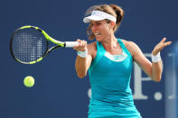 <p>Johanna Konta of Great Britain returns a shot during her first round Women’s Singles match against Aleksandra Krunic of Serbia & Montenegro on Day One of the 2017 US Open at the USTA Billie Jean King National Tennis Center on August 28, 2017 in the Flushing neighborhood of the Queens borough of New York City. (Photo by Elsa/Getty Images) </p>