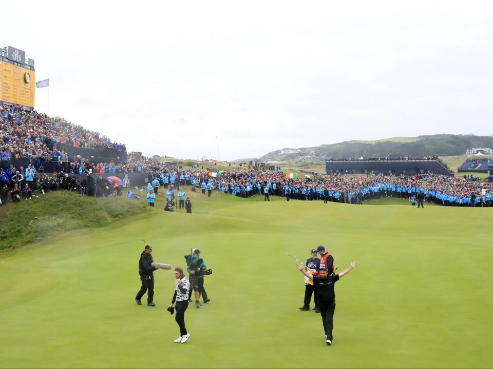 Shane Lowry of Ireland celebrates at Royal Portrush during the 148th Open Championship (Getty)