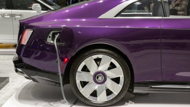 A Rolls-Royce Spectre electric vehicle at the New York International Auto Show.