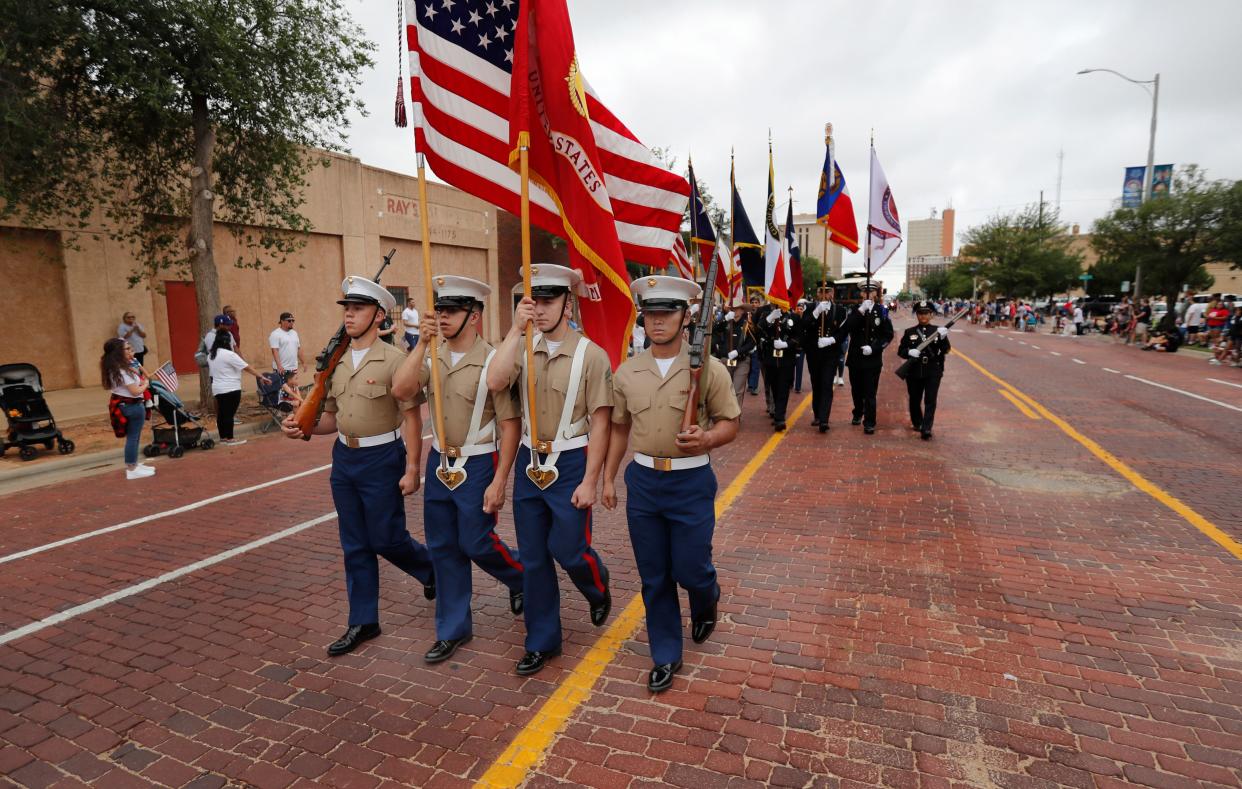 An honor guard leads the 31st annual 4th on Broadway Independence Day parade and festival Saturday, July 3rd, 2021. (Mark Rogers/For A-J Media)