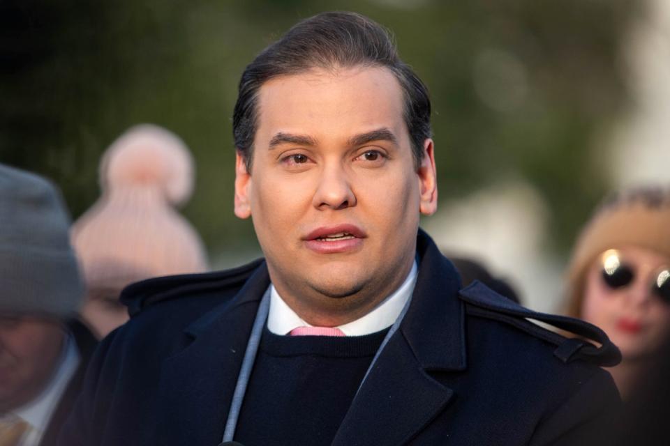 <p>Annabelle Gordon/Bloomberg via Getty</p> George Santos during a news conference outside the US Capitol in Washington, DC, US, on Thursday, Nov. 30, 2023