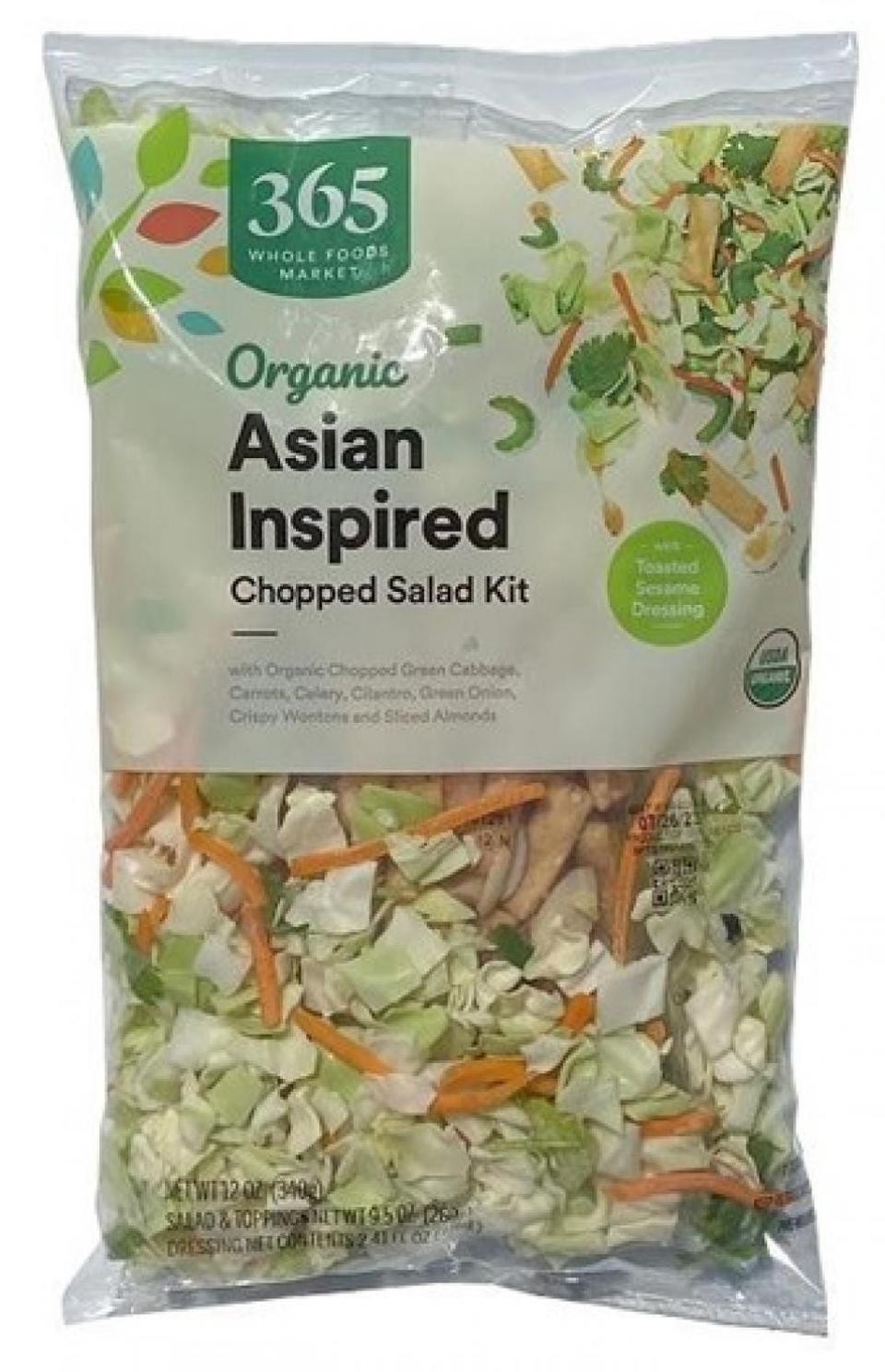 Braga Fresh has voluntarily recalled a single production run of 365 by Whole Foods Market Organic Asian Inspired Chopped Salad Kit 12oz bag purchased from Whole Foods Markets stores.