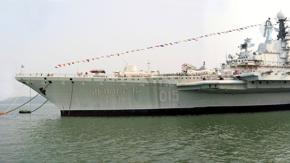 Russian aircraft carrier "Minsk" is seen at a port in Shenzhen on June 10, 2004. - China Daily CDIC/Reuters