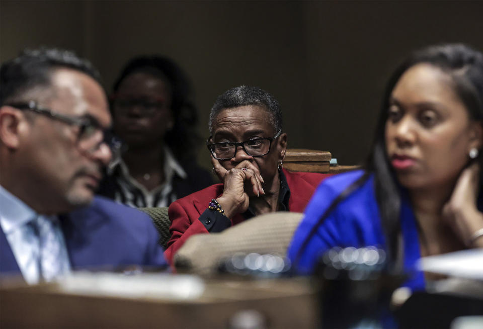 Judge Melissa Boyd appears in court for a hearing to determine if her bond will be revoked in Memphis, Tenn., on Wednesday, Mar. 27, 2024. (Patrick Lantrip/Daily Memphian via AP)