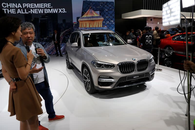 The new BMW X3 is displayed during a media preview of the Auto China 2018 motor show in Beijing