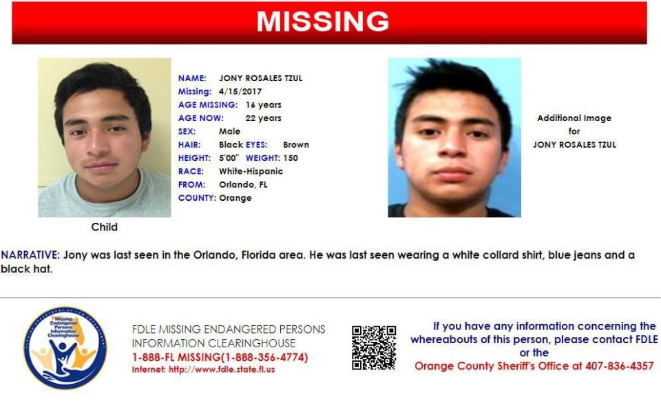 Jony Rosales Tzul was last seen in Orlando on April 15, 2017.