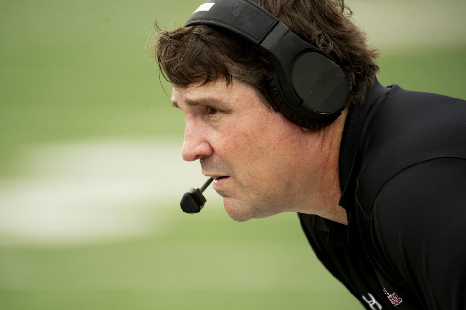 South Carolina head coach Will Muschamp watches his team play during the first quarter of an NCAA college football game against Missouri, Saturday, Sept. 21, 2019, in Columbia, Mo. Missouri won the game 34-14. (AP Photo/L.G. Patterson)