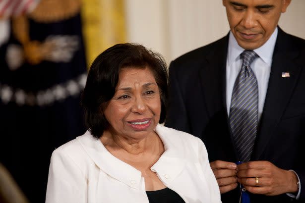 Sylvia Mendez, the plaintiff in the <em>Mendez v. Westminster </em>case, received the Medal of Freedom from then-President Barack Obama in 2011. (Brooks Kraft/Getty Images)