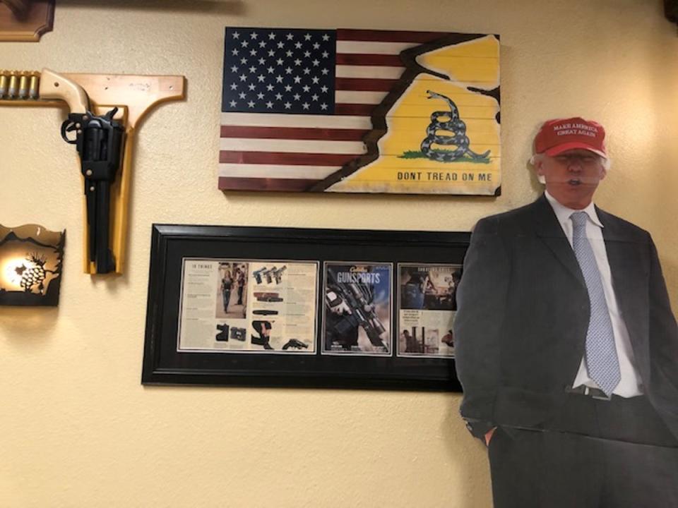 Lauren Boebert’s restaurant in Rifle, Colorado, which is gun-themed and called Shooters Grill, features weapons paraphernalia, history and a huge amount of MAGA decoration (Sheila Flynn)