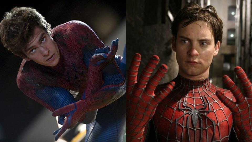 Andrew Garfield and Tobey Maguire as Spider-Man