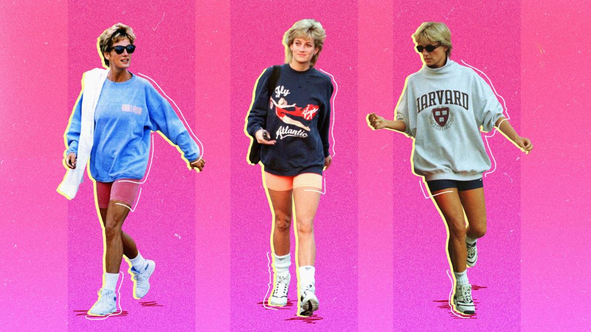 It’s ‘Princess Diana weather.’ Understanding the enduring appeal of the oversize sweatshirt, bike short and chunky sock look.