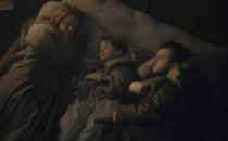 <p>Samwell Tarly and Gilly in bed with their son Sam.</p>