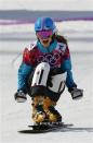 Germany's Anke Karstens reacts during the women's parallel snowboard finals at the 2014 Sochi Winter Olympic Games in Rosa Khutor February 22, 2014. REUTERS/Lucas Jackson