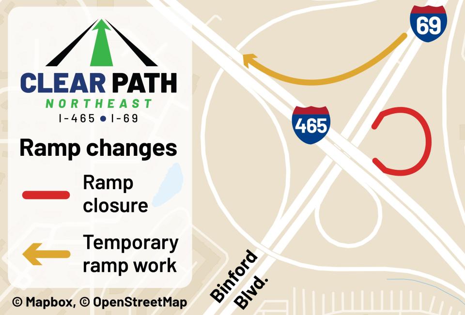 The Binford Boulevard ramp onto I-465 westbound will close July 5 for about three years as part of INDOT's Clear Path project.